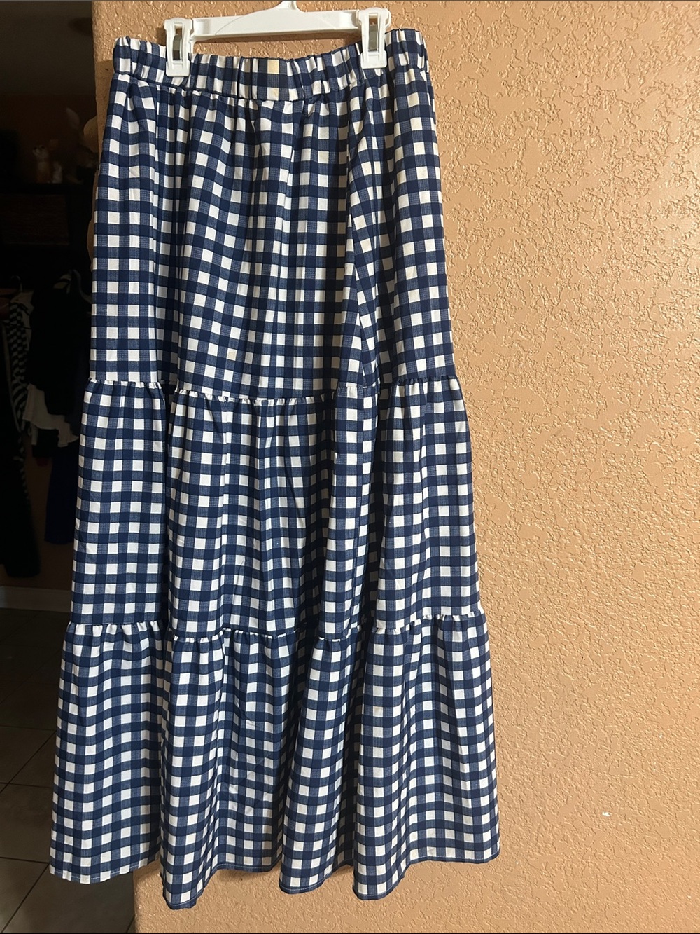 Tiered Gingham Maxi Skirt in Navy and White